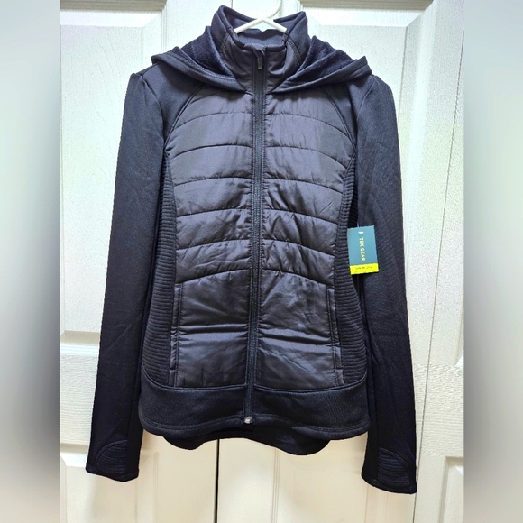 Tek Gear Warm Wear Mixed Media Jacket Hoddie Black Size Small - Picture 2 of 8